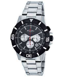 Mens ROTARY CHRONOGRAPH WATCH WITH SILVER AND BLACK DIAL 5A