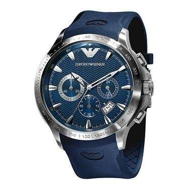 Brand New EMPORIO ARMANI Mens Blue Chronograph Rubber Watch AR0649
