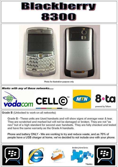 GENUINE Blackberry Curve 8300 -BBM Ready, Internet, email and Unlocked to work on ALL networks