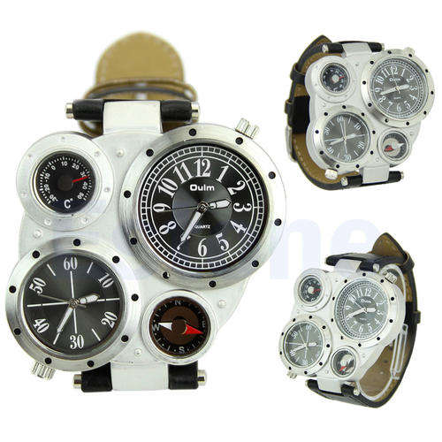 Mens OULM BIG DADDY Collection Leather Band Quartz Analog Wrist Watch