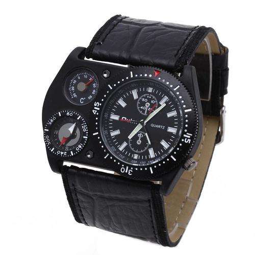 Mens OULM BIG DADDY Collection Leather Band Quartz Analog Wrist Watch