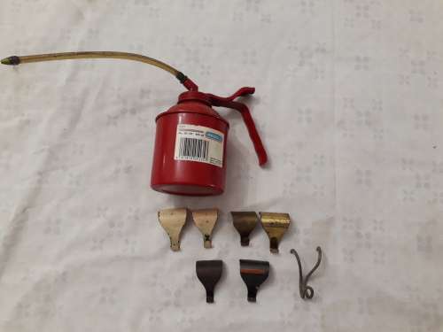 Vintage Tool lot #4 of 7, oilcan, brass picture hooks etc