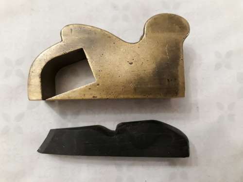 Very rare, antique brass bull nose plane, Ebony wedge