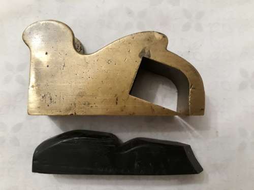 Very rare, antique brass bull nose plane, Ebony wedge