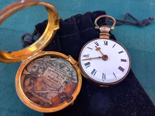Stunning pair case 1700`s Verge Fusee pocket watch gold plated