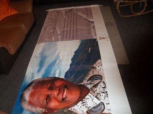 OFFICIAL MEMORIAL BANNER FOR THE FUNERAL OF OUR BELOVED MR NELSON ROLIHLAHLA MANDELA + 8 POLE BOARD.