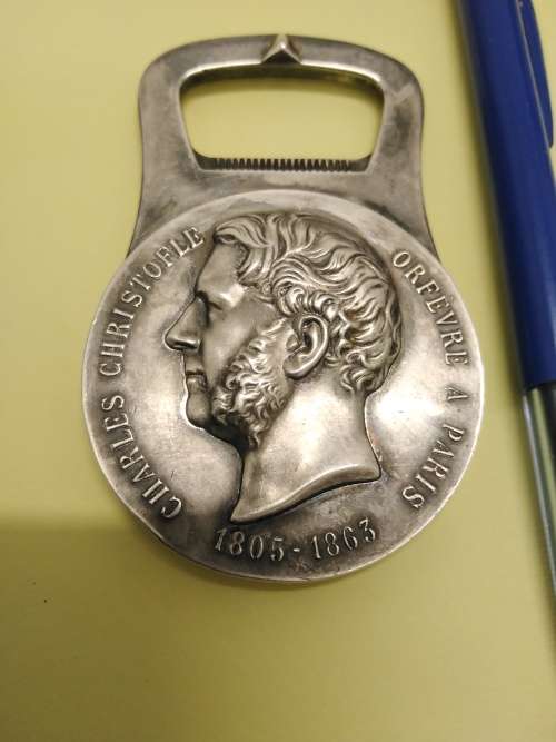 Charles Christofle 1805 - 1863 Heavy Silver Plated Medallion Bottle Opener