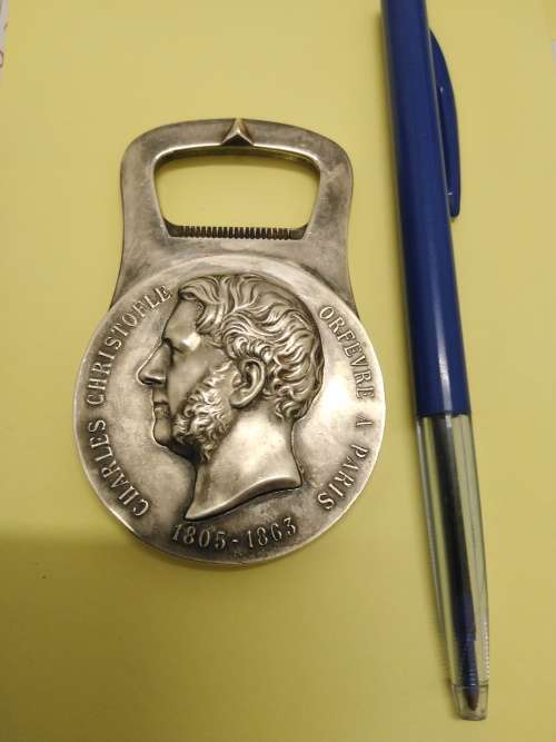 Charles Christofle 1805 - 1863 Heavy Silver Plated Medallion Bottle Opener