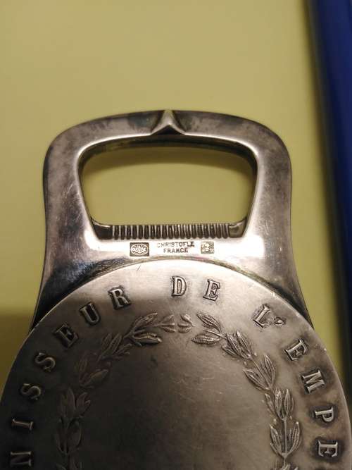 Charles Christofle 1805 - 1863 Heavy Silver Plated Medallion Bottle Opener