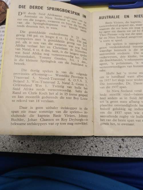 The Springboks in Australia and New Zealand 1956. Very Scarce small booklet given out by Coca-Cola .