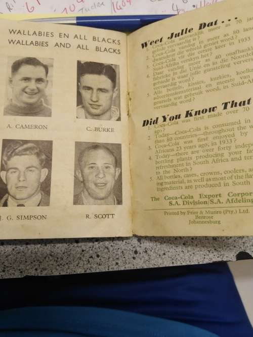 The Springboks in Australia and New Zealand 1956. Very Scarce small booklet given out by Coca-Cola .