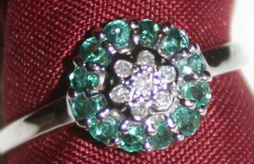 **R8900.00** Vibrant Ring Crafted from solid 14k white gold with Diamonds & Emeralds.