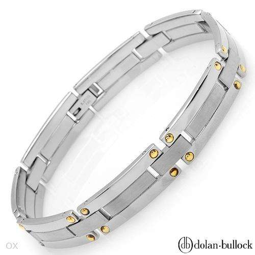 DOLAN BULLOCK Vibrant Brand New Gentlemens Bracelet Well Made in 18K/StSl Gold and Stainless Steel.