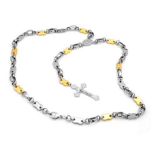 Exquisite Brand New Cross Necklace Beautifully Crafted in 14K/StSl Gold Plated Stainless Steel.