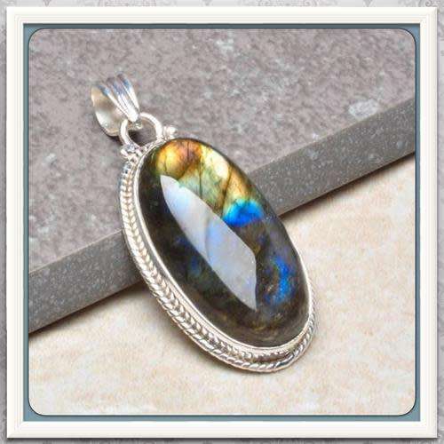 Natural Fiery Labradorite set in .925 Sterling silver pendant