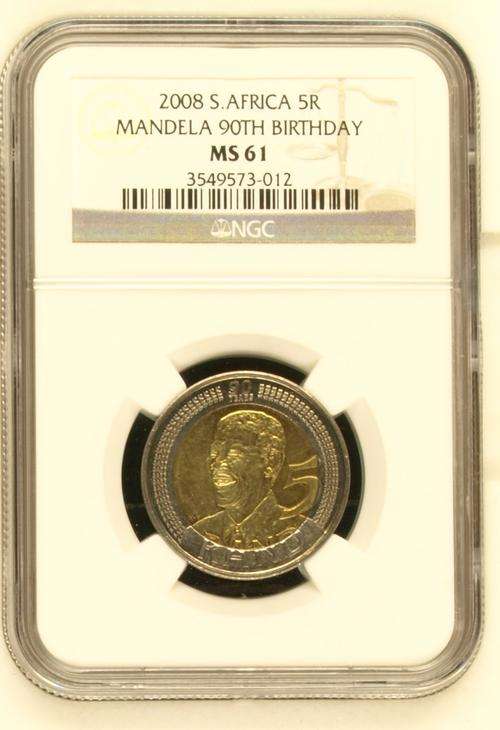 Scarce MS61 NGC graded Mandela 90th Birthday coin paired up with the NGC MS62 Inauguration.