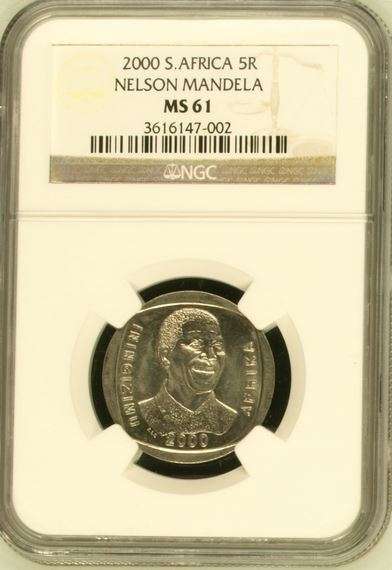 Scarce MS61 NGC graded Mandela 2000 Smilie coin paired up with the NGC MS62 Inauguration.