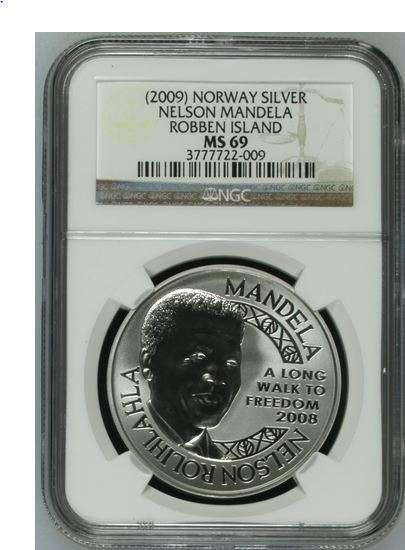 2009 Nelson Mandela Robben Island 1oz Silver NGC MS69 ALMOST PERFECT