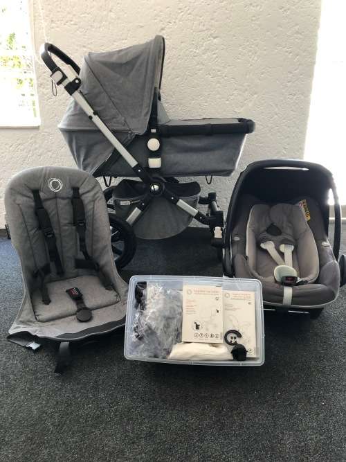 Grey Bugaboo Chameleon 3 With Bassinet, Pram and Maxi Cosi Pebble Plus Car Seat