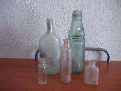 Five bottles - Kops and rawilings marble bottle,Dinneford's Megnesia,De Witt, 2 round bottles