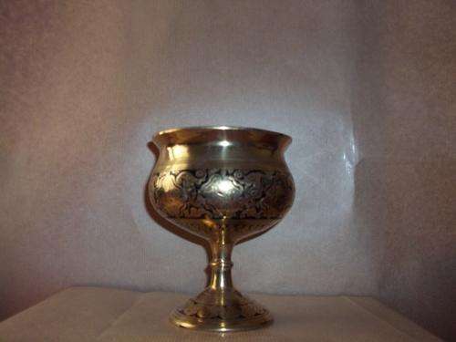 Beautiful brass goblet with black 14.5 high and 11.5 wide