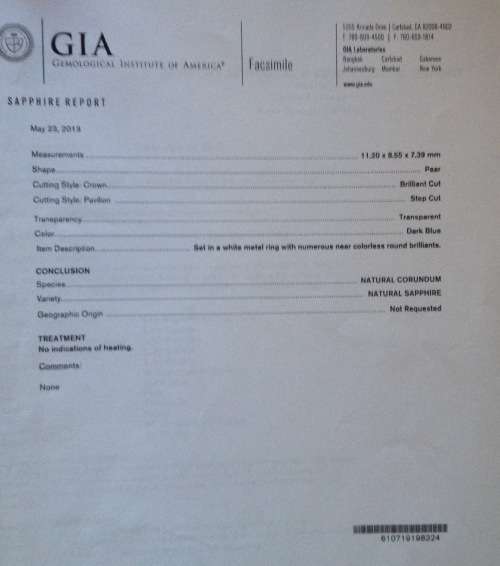 8.9 carat sapphire and diamond ring GIA certificate (Value R665000)