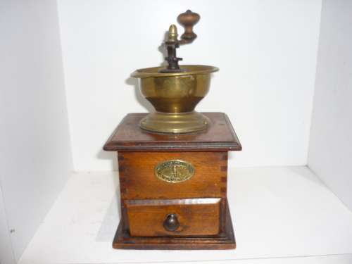 VINTAGE MUTZIG FRAMONT-FRENCH COFFEE GRINDER-WOOD AND BRASS