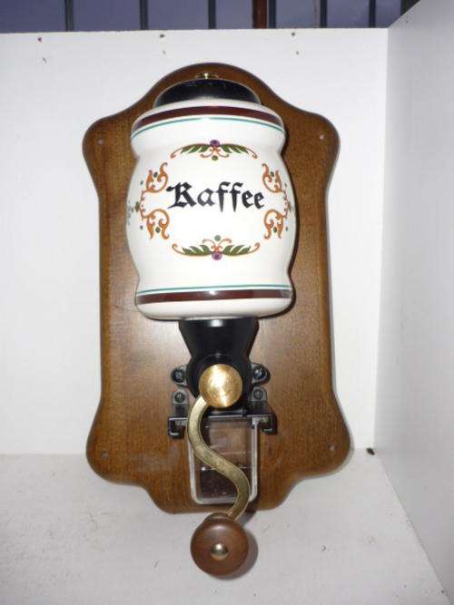 VINTAGE ZASSENHOUSE-PORCELAIN AND WOOD COFFEE GRINDER