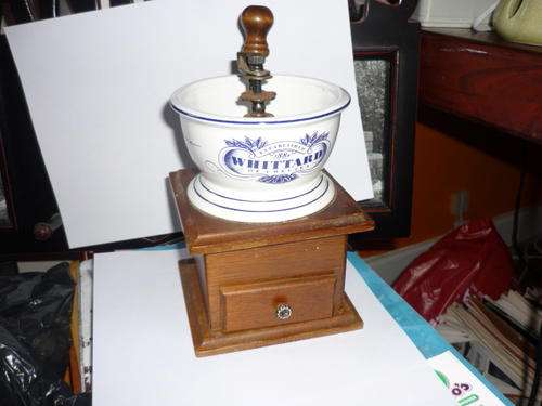 VINTAGE COFFEE GRINDER-WHITTARD OF CHELSEA-WOOD AND PORCELAIN