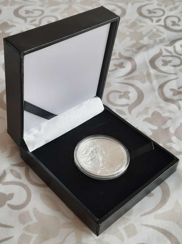 2012 - 1 OZ SILVER AMERICAN 1 DOLLAR COIN IN CAPSULE AND CASE