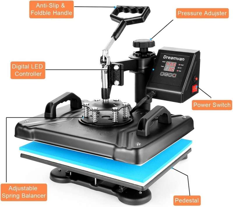 5-in-1 heat press: Heatware MT5 Heat Press, with Flat, Mugs, Plates(2), Cap Press