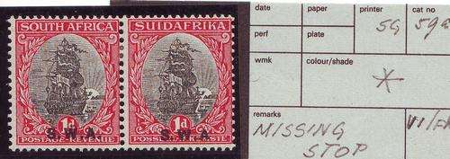 SWA Set Mint "Missing Full Stop" SG59a Cat Value R600