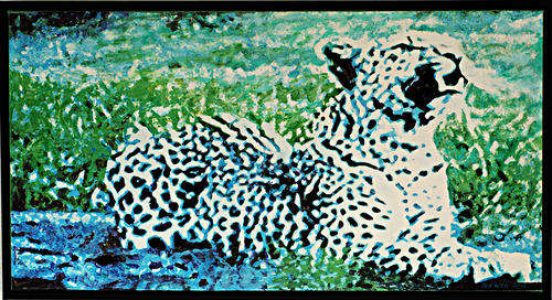 Oil painting Ted Wasi oil-108 size 53-100 cm Leopard in the spring