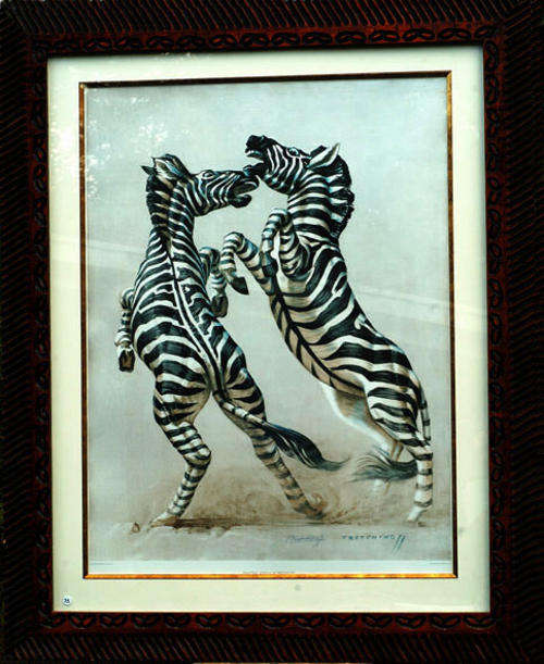 Vladimir Tretchikoff print-173B The Fighting Zebras image size 77-103 cm signed framed
