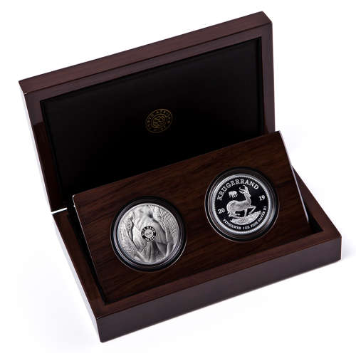 *MINT-MARKED KRUGERRAND** Two coin silver Proof Krugerrand and Big 5 Elephant Set