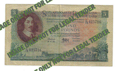 3RD ISSUE MH DE KOCK FIVE POUND NOTE