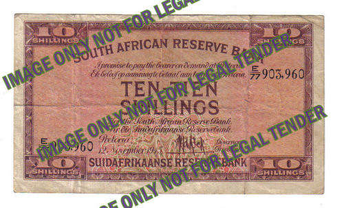 1st ISSUE MH DE KOCK 10 SHILLING NOTE (E77   903,960)