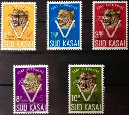 Zuid-Kasai (former Belgium) 1961 LEOPARDS OVERPRINTED "ANTI MALARIA" (5) MNH - Posvars - SCARCE !