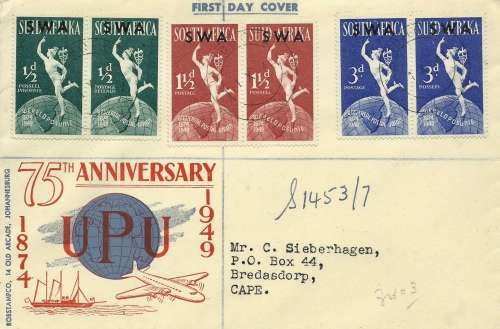 Suid-Wes-Afrika / S.W.A. 1949 U.P.U. WORLD POSTAL UNION on FDC / Eerste Dag Koevert ! CLEAN !!!