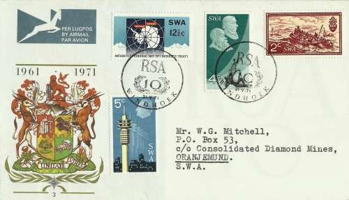 Suid-Wes-Afrika / S.W.A. 1971 10 Jaar REPUBLIEK / REPUBLiC on FDC / Eerste Dag Koevert !!! CLEAN !!!