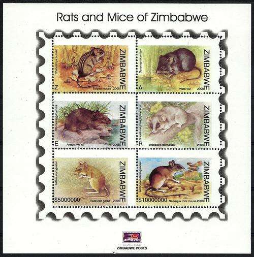 Zimbabwe 2008 - Fauna - RATS AND MICE Min.Sheet ! MNH - Postfris - WITH SHIFTED PERFORATIONS !!!