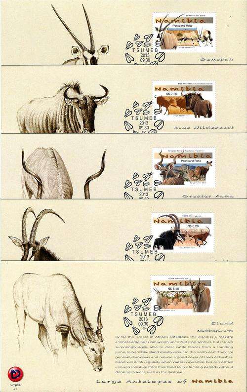 Namibie / Namibia 2013 - GROOT BOKKE(N) / LARGE ANTILOPES FD Card set (5) 4.7 - 5.1 - LIMITED !!!