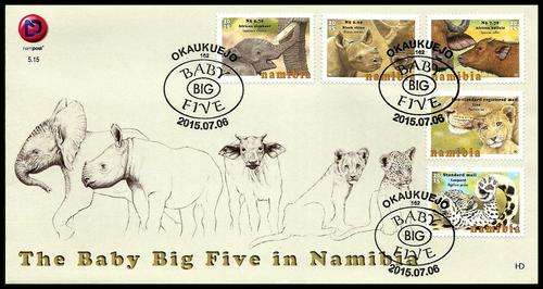 Namibie / Namibia 2015 - BABA GROOT VYF / BABY BIG FIVE on FDC 5.15 / Eerste Dag Koevert - Fauna !!!