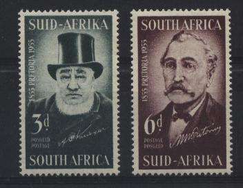 SUID-AFRIKA 1955 P. KRUGER / M. PRETORIUS 100 JAAR PRETORIA U/M !!!SACC 164-165
