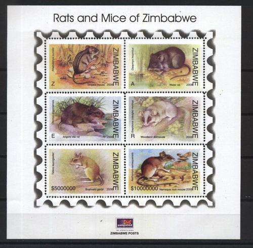 Zimbabwe 2008 - Fauna - RATS AND MICE Min.Sheet ! Perfect unmounted mint - Posvars !