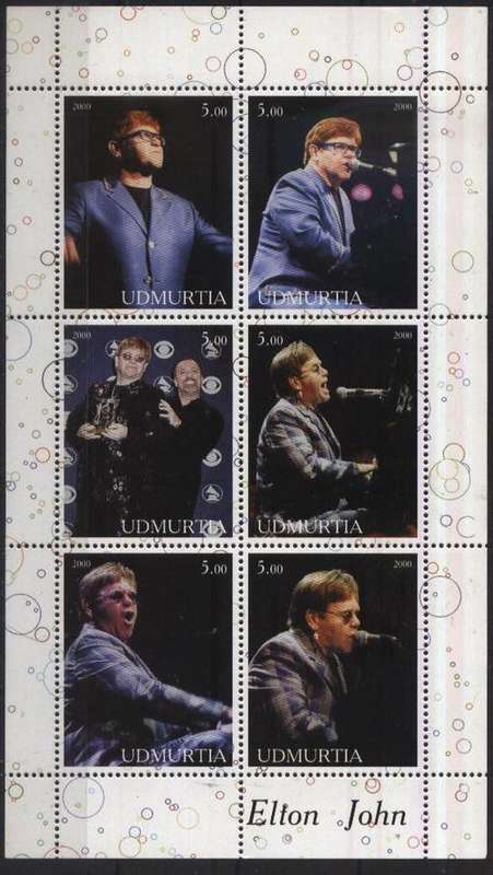 Russia (Udmurtia) 2000 - ELTON JOHN !!! (Singer) Min.sheet 6 stamps ! (Music) U/M !!! Posvars !!!