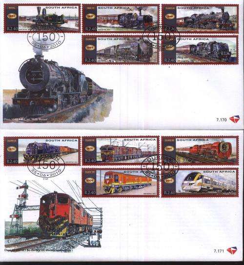 Suid-Afrika 2010 - 150 Jaar SPOORWEE / Railroad set on 2 FDC's !!! SACC 7.170 - 7.171 !!! Trains !