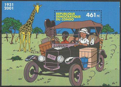 Congo 2001 - KUIFJE (TINTIN) in Belgisch Congo (Min.Sheet) - U/M - Posvars ! Comics - Cartoons !
