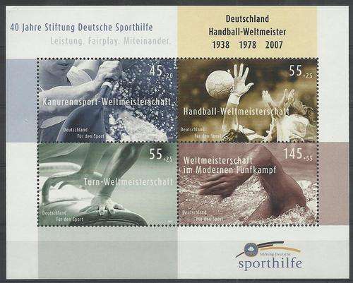 Duitsland (Germany) 2007 - SPORT FUNDRAISING Min.Sheet - Perfect U/M ! Posvars ! (Sport).