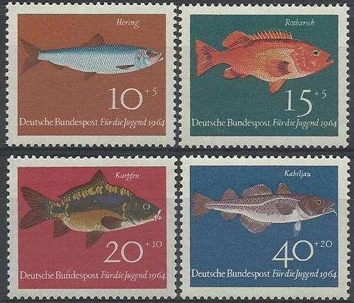 Duitsland (Germany) 1964 - VISSE stel / FISHES set (4) - U/M ! Posvars ! YOUTH set / JEUG stel !!!